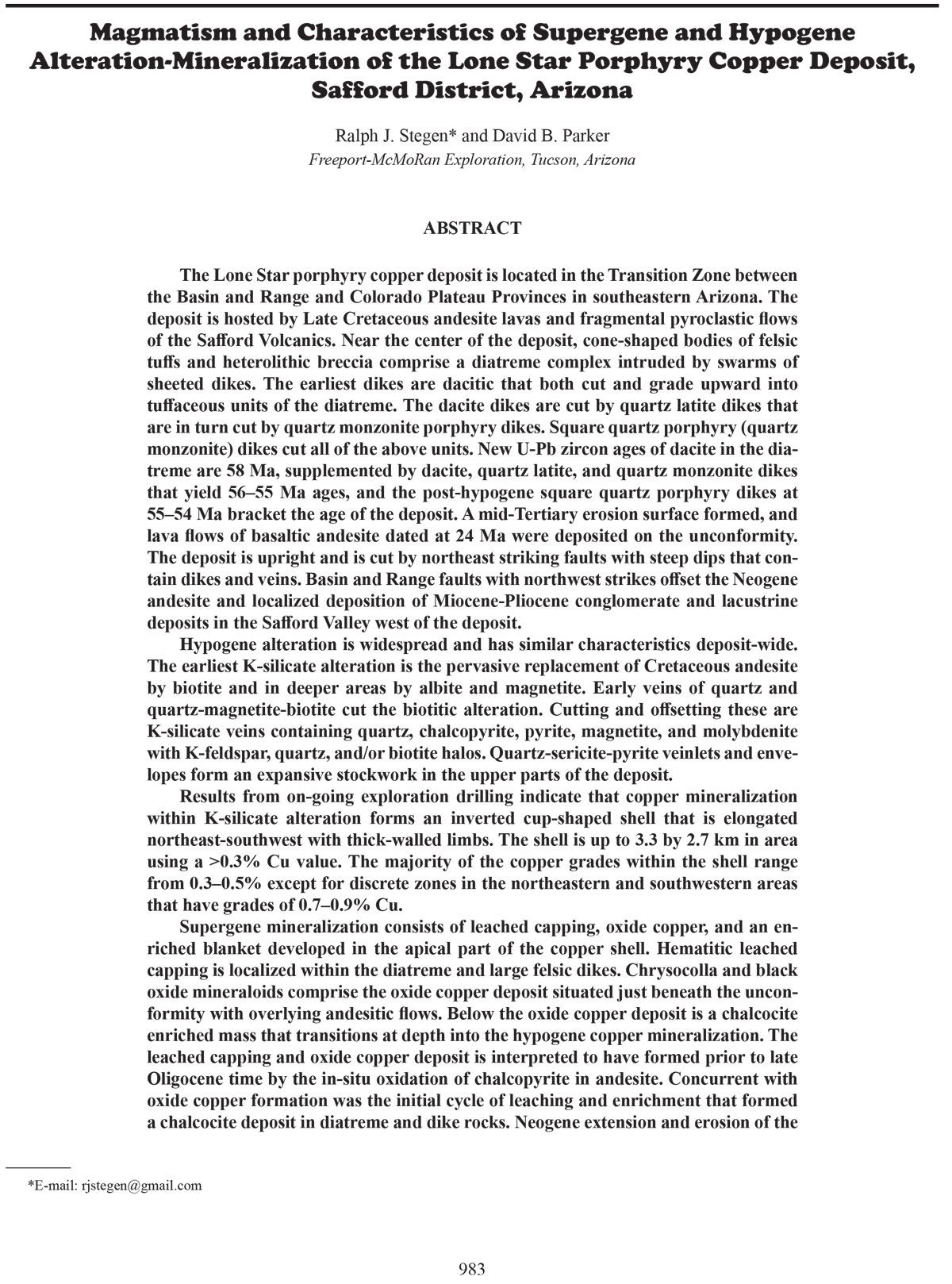 2022_Stegen_Ralph_Magmatism_and_Characteristics_of_Supergene_and_Hypogene_Alteration_Mineralization_of_the_Lone_Star_Porphyry_Copper_Deposit_Safford_District_Arizona-1