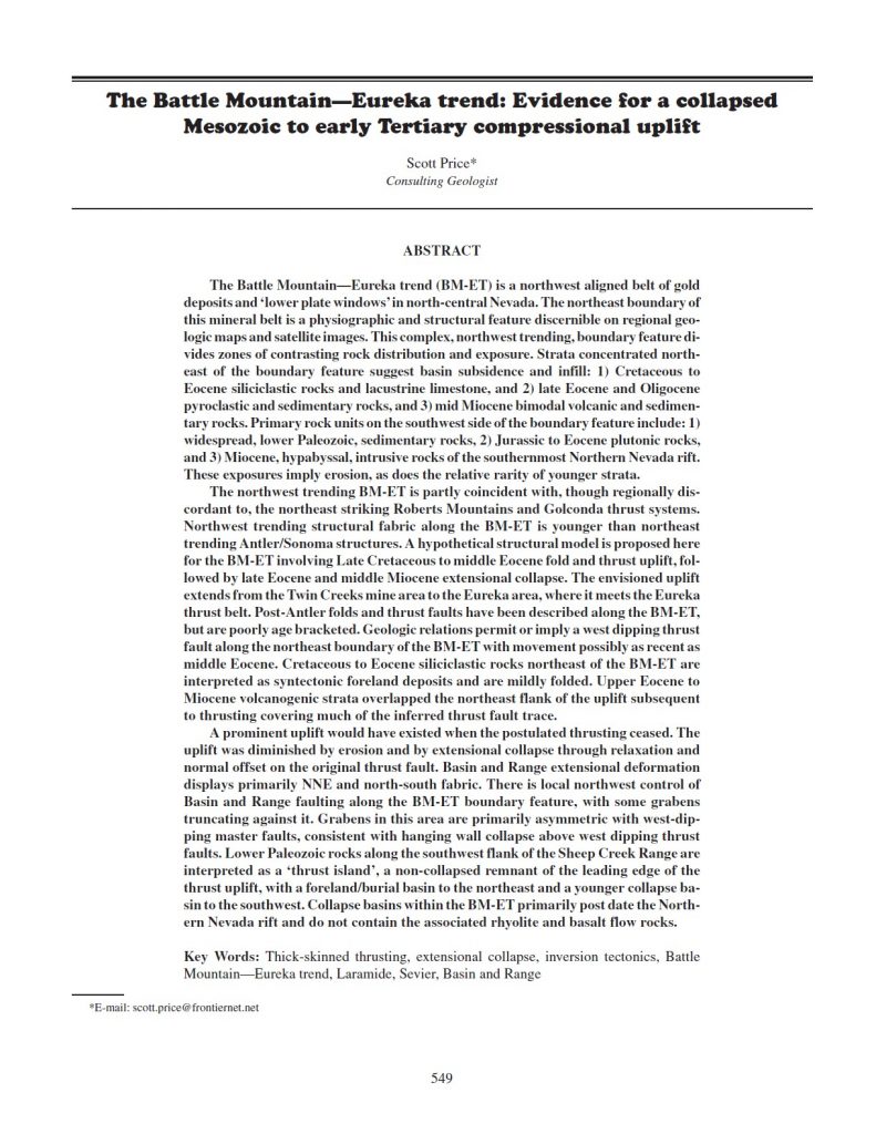 The Battle Mountain—Eureka trend Evidence for a collapsed Mesozoic to
